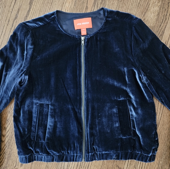 Blue velvet bomber jacket - Picture 3 of 6